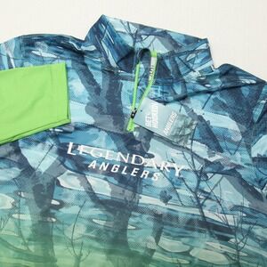 Legendary Anglers Shirt Mens Large Blue Green Shoal Performance 1/4 Zip Fishing